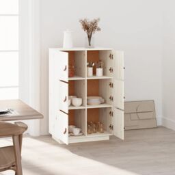 Berkfield Home Highboard White 67x40x108.5 cm Solid Wood Pine - thumbnail 3