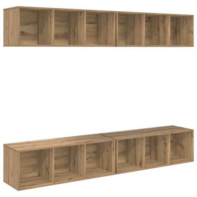 Berkfield Home Wall TV Cabinet with Shelf 4 pcs Artisan oak 37 x 37 x 107.5 cm in Brown - image 1