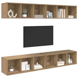 Berkfield Home Wall TV Cabinet with Shelf 4 pcs Artisan oak 37 x 37 x 107.5 cm in Brown - thumbnail 3
