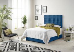 Somnior Galaxy Sprung Memory Foam Divan Bed with Headboard In Plush Fabric in Navy - Size: Single - thumbnail 2