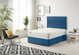Somnior Galaxy Sprung Memory Foam Divan Bed with Headboard In Plush Fabric in Navy - Size: Single - thumbnail 1