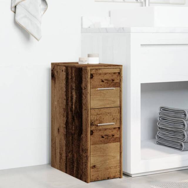 Berkfield Home Narrow Bathroom Cupboard with Wheels Old Wood Engineered Wood in Brown - image 1