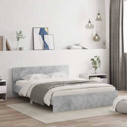 Berkfield Home Durable Bed Frame with Headboard & LED Concrete Grey 150x200 cm - Size: King - thumbnail 4