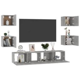 Berkfield Home Sturdy 6 Piece TV Cabinet Set Concrete Grey Engineered Wood - thumbnail 1