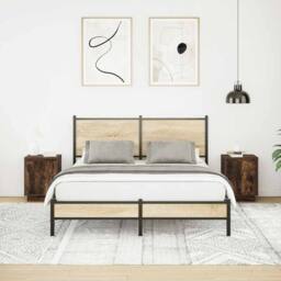 Berkfield Home Bedside Cabinets with LED Lights¬†2 pcs Smoked Oak 38x34x50 cm - Size: 38 x 34 x 50 cm - thumbnail 4