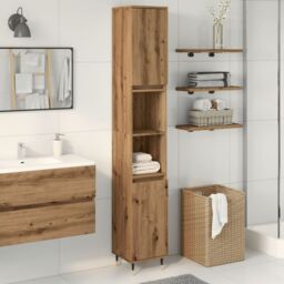 Berkfield Home Bathroom Cabinet Artisan Oak 30x30x190 cm Engineered Wood in Brown - Size: 30 x 30 x 190 cm - thumbnail 1