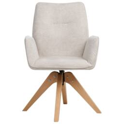 Wyld and Coco Swivel Dining Chair - Light Beige Faux Linen High Back - thumbnail 3