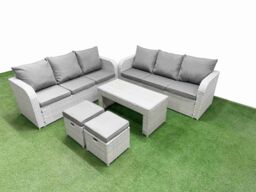 Fimous Outdoor Garden Furniture Sets 8 Seater Wicker Rattan Furniture Sofa Sets with Oblong Coffee Table high Back Lounge Sofa Stools Light Grey - thumbnail 1