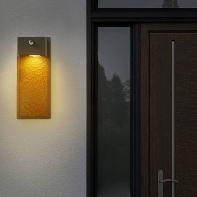 Wyld and Coco 40cm Outdoor LED Wall Light Grey Iron Glass Motion Sensor Retro Warm - image 1