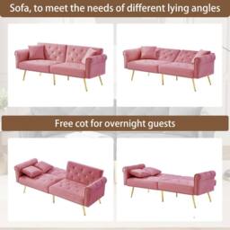 Merax Two Seater Velvet Sofa Bed with Adjustable Backrest in Pink - thumbnail 8