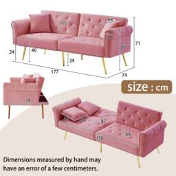 Merax Two Seater Velvet Sofa Bed with Adjustable Backrest in Pink - thumbnail 6