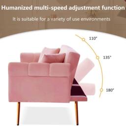 Merax Two Seater Velvet Sofa Bed with Adjustable Backrest in Pink - thumbnail 3