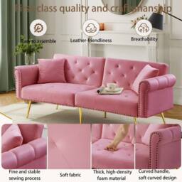 Merax Two Seater Velvet Sofa Bed with Adjustable Backrest in Pink - thumbnail 7