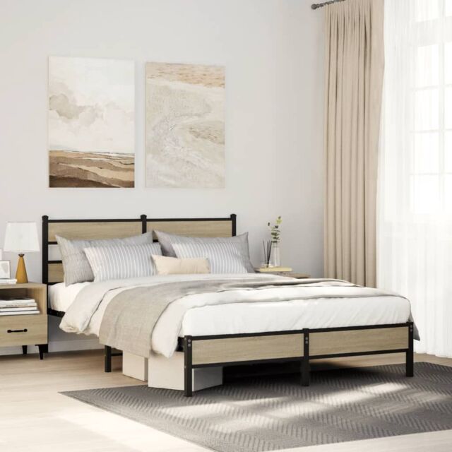 Berkfield Home Bed Frame without Mattress Sonoma Oak 137x190 cm Engineered Wood in Brown - image 1