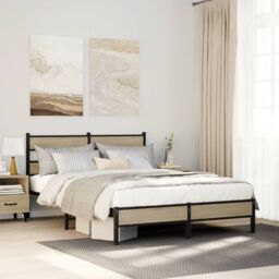 Berkfield Home Bed Frame without Mattress Sonoma Oak 137x190 cm Engineered Wood in Brown - thumbnail 1