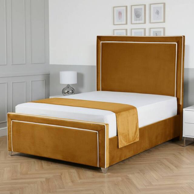 Living Comfort Bedz Verona Upholstered Bed Frame Slatted Base with 48 Inch Headboard in Mustard - Size: King - image 1
