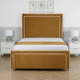 Living Comfort Bedz Verona Upholstered Bed Frame Slatted Base with 48 Inch Headboard in Mustard - Size: King - thumbnail 2