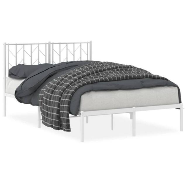 Berkfield Home Metal Bed Frame without Mattress with Headboard White 120x200cm - Size: Small Double - image 1