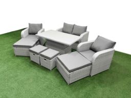 Fimous 8 PCs Rising Dining Table Set Reclining Chair Inclining Love Sofa Seat in Light Grey - thumbnail 2