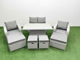 Fimous 8 PCs Rising Dining Table Set Reclining Chair Inclining Love Sofa Seat in Light Grey - thumbnail 1