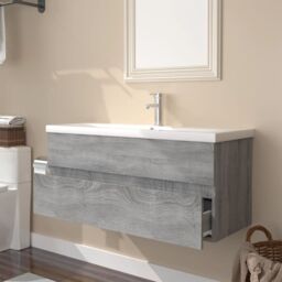 Berkfield Home Sink Cabinet with Built-in Basin Grey Sonoma Engineered Wood - thumbnail 3