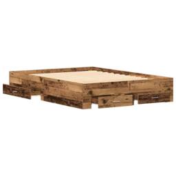 Berkfield Home Gorgeous Bed Frame with Drawers Old wood Engineered wood 140 x 190 cm in Brown - thumbnail 5