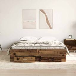 Berkfield Home Gorgeous Bed Frame with Drawers Old wood Engineered wood 140 x 190 cm in Brown - thumbnail 4