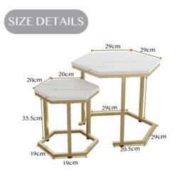 VOGREX 2Pcs White Marble MDF Gold Frame Nesting Side Tables - thumbnail 2
