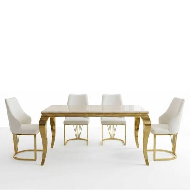 HOME LUXE INTERIOR Sofia 150cm Cream Gold Marble Dining Table & 4 Lasco Cream Gold Chairs - image 1