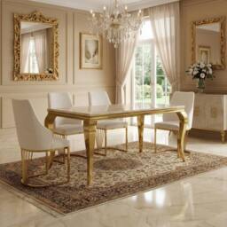 HOME LUXE INTERIOR Sofia 150cm Cream Gold Marble Dining Table & 4 Lasco Cream Gold Chairs - thumbnail 2