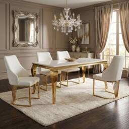 HOME LUXE INTERIOR Sofia 150cm Cream Gold Marble Dining Table & 4 Lasco Cream Gold Chairs - thumbnail 4