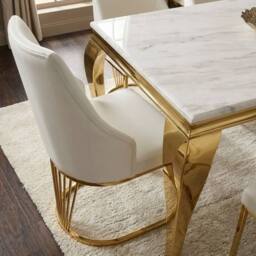HOME LUXE INTERIOR Sofia 150cm Cream Gold Marble Dining Table & 4 Lasco Cream Gold Chairs - thumbnail 6