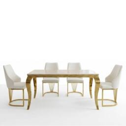 HOME LUXE INTERIOR Sofia 150cm Cream Gold Marble Dining Table & 4 Lasco Cream Gold Chairs