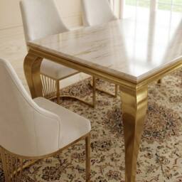 HOME LUXE INTERIOR Sofia 150cm Cream Gold Marble Dining Table & 4 Lasco Cream Gold Chairs - thumbnail 8