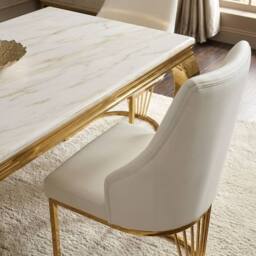 HOME LUXE INTERIOR Sofia 150cm Cream Gold Marble Dining Table & 4 Lasco Cream Gold Chairs - thumbnail 5