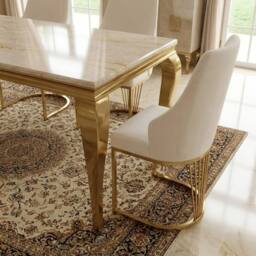 HOME LUXE INTERIOR Sofia 150cm Cream Gold Marble Dining Table & 4 Lasco Cream Gold Chairs - thumbnail 7