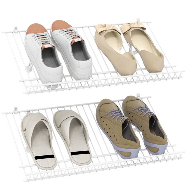 Gymax Closet Shelves Wall Mounted Set of 2 Metal Wire Shoe Racks-White in White - image 1