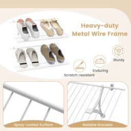 Gymax Closet Shelves Wall Mounted Set of 2 Metal Wire Shoe Racks-White in White - thumbnail 5