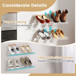 Gymax Closet Shelves Wall Mounted Set of 2 Metal Wire Shoe Racks-White in White - thumbnail 6