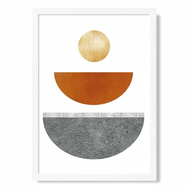 ARTZE Yellow & Orange Circles Mid Century Geometric Framed Print SIZE: A3 with White Frame - Size: A4 - image 1