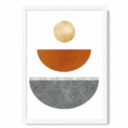 ARTZE Yellow & Orange Circles Mid Century Geometric Framed Print SIZE: A3 with White Frame - Size: A4 - thumbnail 1