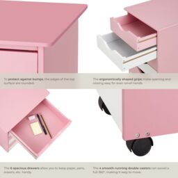 tectake Chest of Drawers, 6 Drawer Wooden Filing Cabinet with 4 Swivel Wheels in Rose - Size: 1 Pack - thumbnail 5