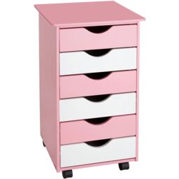 tectake Chest of Drawers, 6 Drawer Wooden Filing Cabinet with 4 Swivel Wheels in Rose - Size: 1 Pack - thumbnail 1
