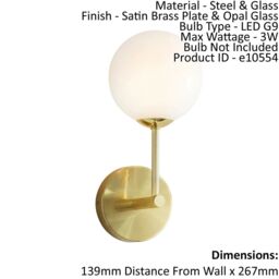 Loops Wall Light Satin Brass Plate & Opal Glass 3W LED G9 Dimmable Living Room in Clear - thumbnail 2