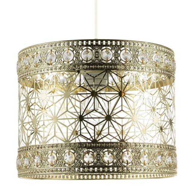 Happy Homewares Moroccan Pendant Light Shade in Polished Gold with Clear Acrylic Beads - image 1