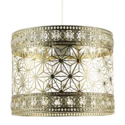 Happy Homewares Moroccan Pendant Light Shade in Polished Gold with Clear Acrylic Beads
