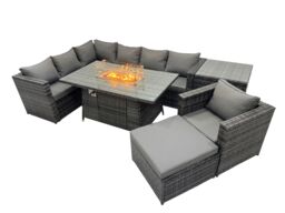 Fimous Rattan Garden Furniture Dining Set 8-seater with Big Stool Side Table in Dark Grey - thumbnail 1