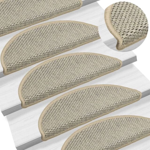 Berkfield Home Stair Mats Self-adhesive Sisal-Look 15 pcs 56x17x3 cm Light Green in Grey - Size: Medium - image 1