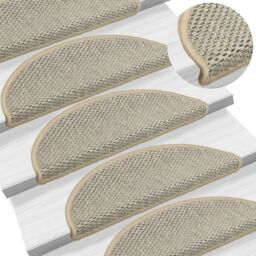 Berkfield Home Stair Mats Self-adhesive Sisal-Look 15 pcs 56x17x3 cm Light Green in Grey - Size: Medium - thumbnail 1