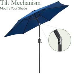 Christow 2.7m Tilting Garden Parasol Outdoor Umbrella Patio Sunshade With Crank in Navy - thumbnail 4